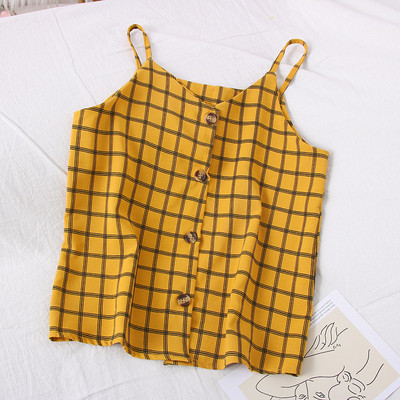 Moodne naiste ruuduline õhukeste rihmade ja nööpidega topp