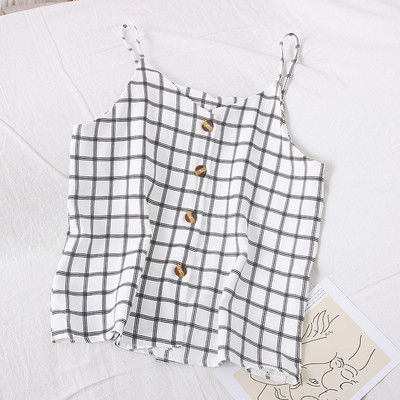 Moodne naiste ruuduline õhukeste rihmade ja nööpidega topp