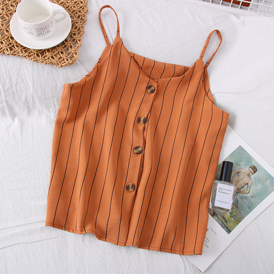 Triibuline naiste topp nööpide ja õhukeste rihmadega