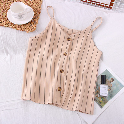 Triibuline naiste topp nööpide ja õhukeste rihmadega