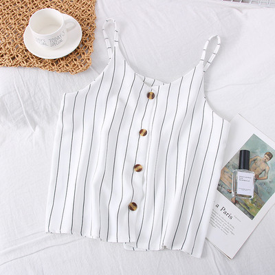 Triibuline naiste topp nööpide ja õhukeste rihmadega