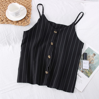 Triibuline naiste topp nööpide ja õhukeste rihmadega