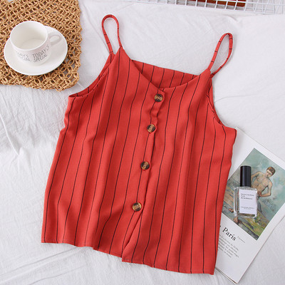 Triibuline naiste topp nööpide ja õhukeste rihmadega