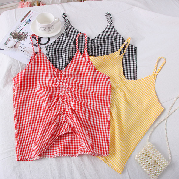 Peenikeste rihmadega ruuduline naiste topp