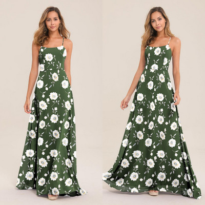 Καθημερινό γυναικείο μακρύ φόρεμα με λεπτές λωρίδες και floral μοτίβο