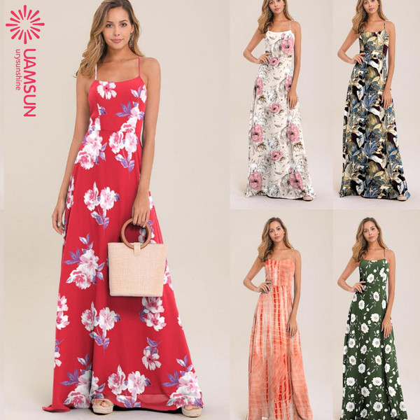 Καθημερινό γυναικείο  μακρύ φόρεμα με λεπτές λωρίδες και floral μοτίβο