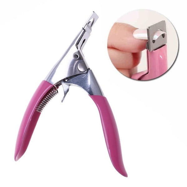 Pink tool for cutting nails in straight and oval shape