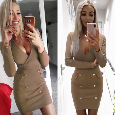 ÚJ modell női rövid ruha hosszú ujjal és mély nyakkivágással