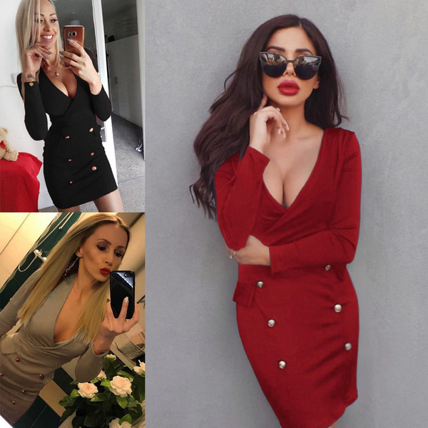 ÚJ modell női rövid ruha hosszú ujjal és mély nyakkivágással