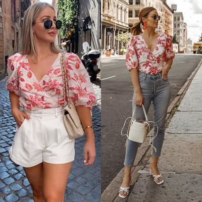 Νέο μοντέλο γυναικείο κοντό μπλουζάκι με βαθύ λαιμόκοψη και μανίκια 3/4