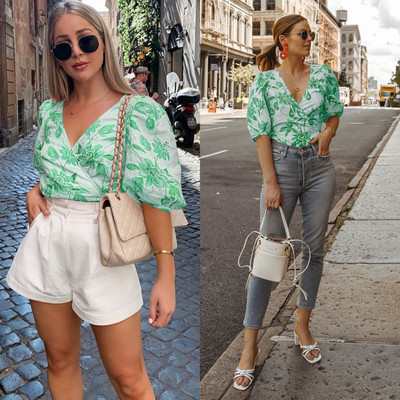 Νέο μοντέλο γυναικείο κοντό μπλουζάκι με βαθύ λαιμόκοψη και μανίκια 3/4