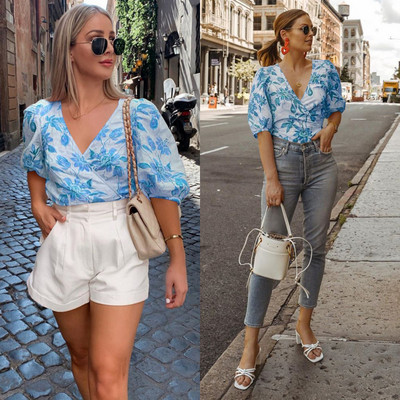 Νέο μοντέλο γυναικείο κοντό μπλουζάκι με βαθύ λαιμόκοψη και μανίκια 3/4