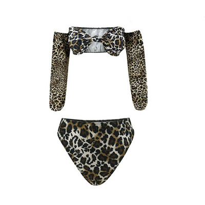 Naiste kaheosaline kõrge vöökoha ja pikkade varrukatega ujumistrikoo