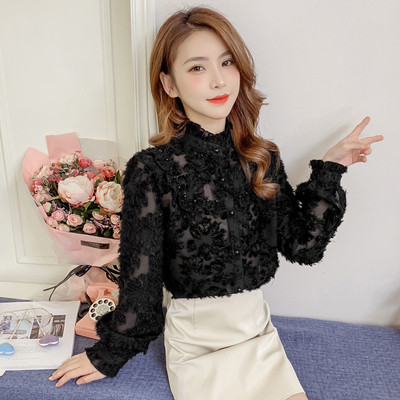 Női csipke ing magas gallérral - széles modell