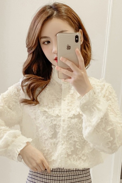 Női csipke ing magas gallérral - széles modell