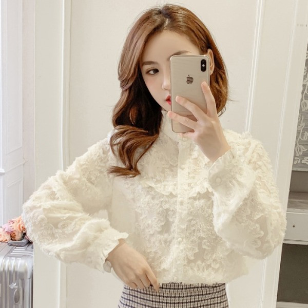 Női csipke ing magas gallérral - széles modell