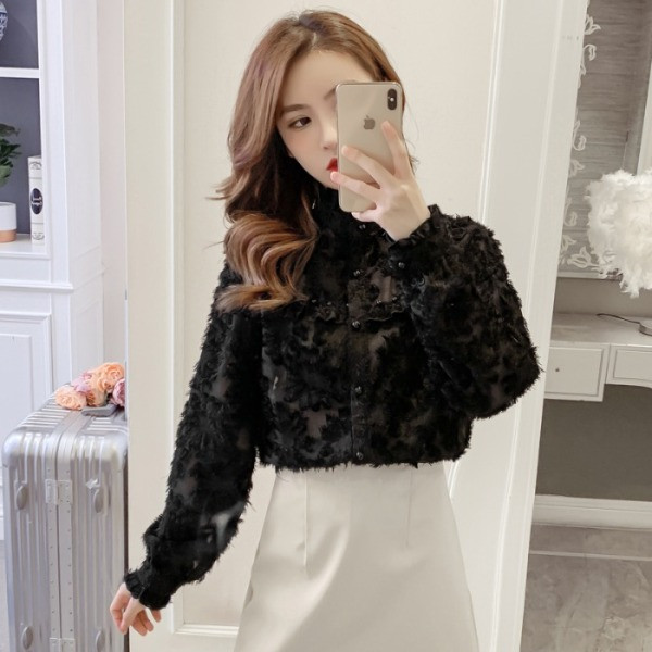 Női csipke ing magas gallérral - széles modell