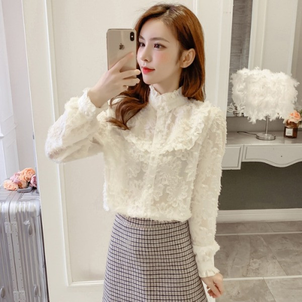 Női csipke ing magas gallérral - széles modell