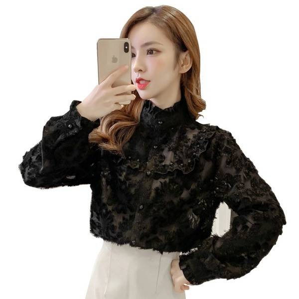 Női csipke ing magas gallérral - széles modell