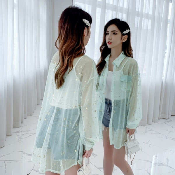 Διαφανή μακρύ γυναικείο πουκάμισο με κλασικό γιακά