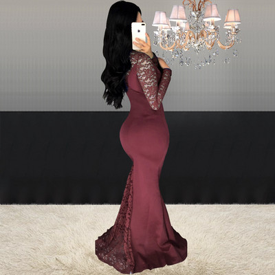 Elegantne naiste pikk pitsi ja pikkade varrukatega kleit