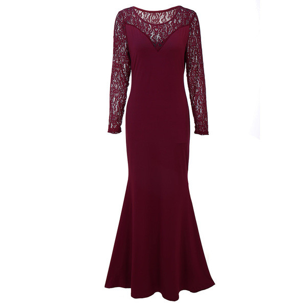 Elegantne naiste pikk pitsi ja pikkade varrukatega kleit