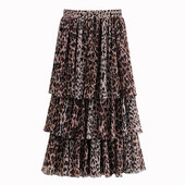 Naiste plisseeritud seelik elastse vöökoha ja leopardimustriga