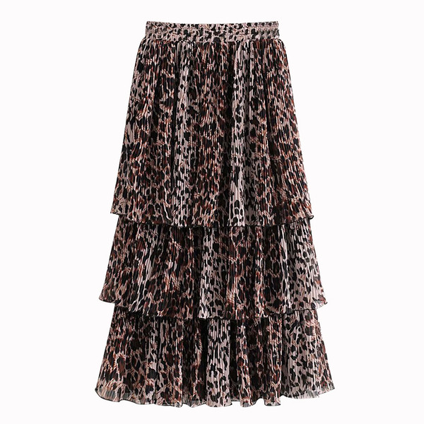 Naiste plisseeritud seelik elastse vöökoha ja leopardimustriga