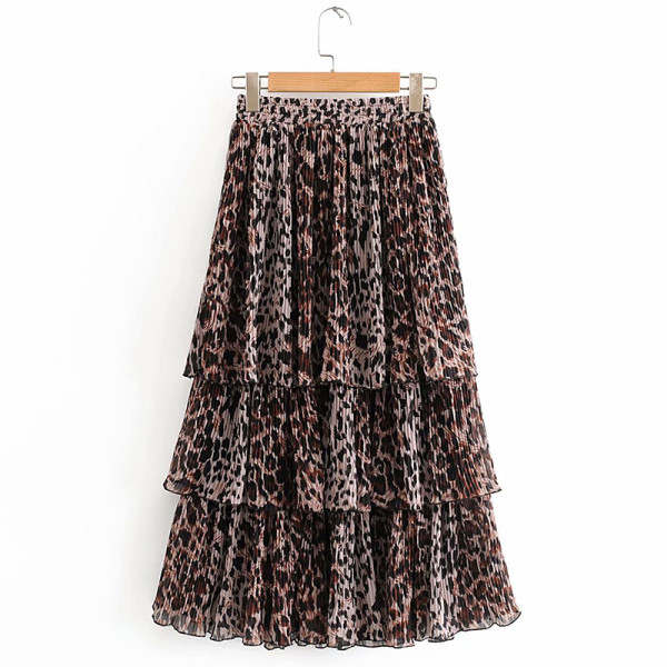Naiste plisseeritud seelik elastse vöökoha ja leopardimustriga