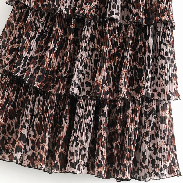 Naiste plisseeritud seelik elastse vöökoha ja leopardimustriga