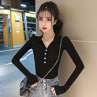 Klassikalise krae ja nööpidega vabaaja naiste kevadpluus