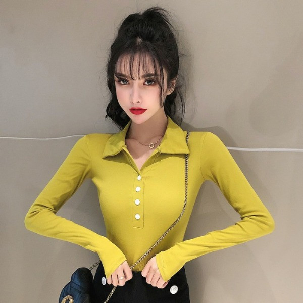 Klassikalise krae ja nööpidega vabaaja naiste kevadpluus