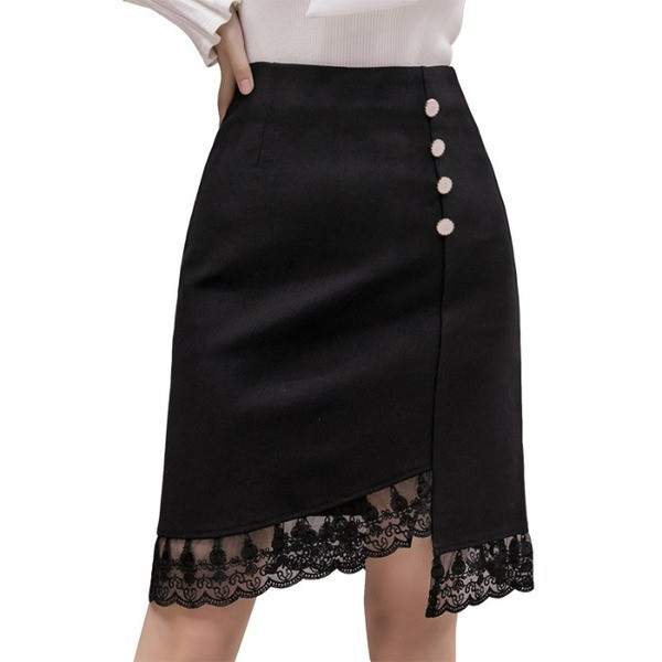 Uus mudel asümmeetriline pitsi ja nööpidega seelik