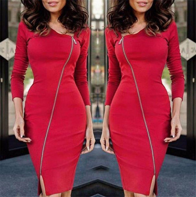 Modern női ruha hosszú ujjal és cipzárral