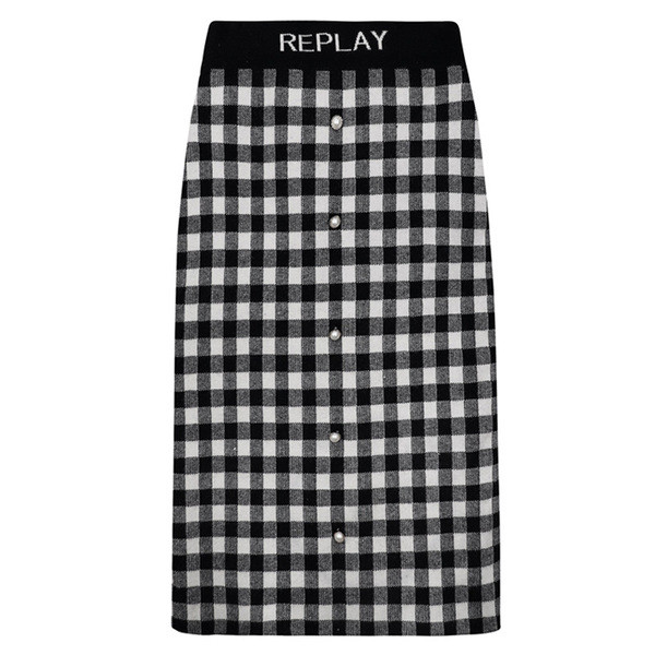 Μοντέρνα γυναικεία καρό φούστα με ψηλή μέση, μεσαίου μήκους