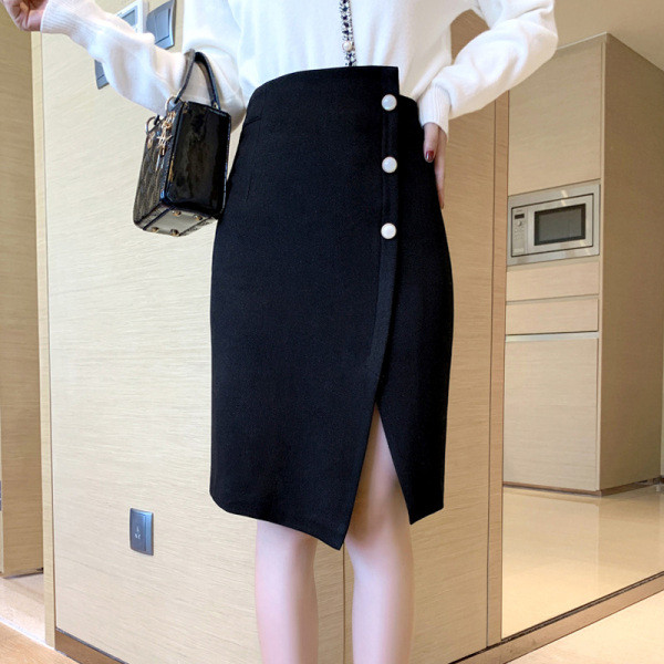 Liibuv must asümmeetriline nööpidega seelik