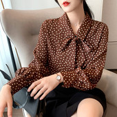 Új modell tavaszi női sifon ing gallérján szalaggal