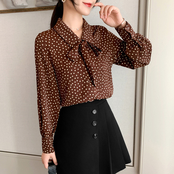 Új modell tavaszi női sifon ing gallérján szalaggal