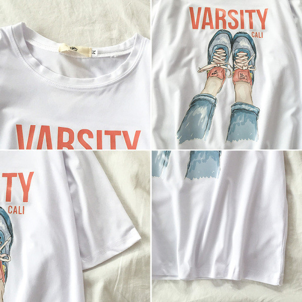 Naiste lai ovaalse dekoltee ja aplikatsiooniga T-särgi mudel