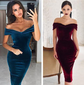 Stiilne paljaste õlgadega naiste sametkleit