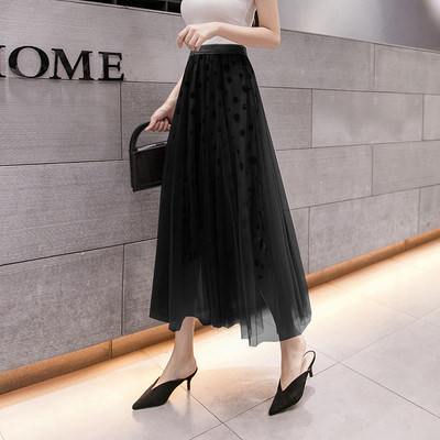 Moodne naiste pikk seelik kõrge vöökoha ja täpilise trükiga