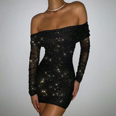 Särava efektiga ja pikkade varrukatega elegantne naiste lühike kleit