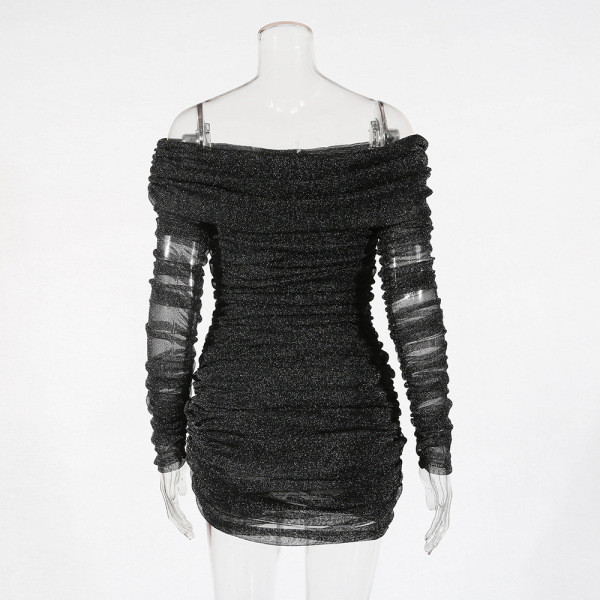 Särava efektiga ja pikkade varrukatega elegantne naiste lühike kleit