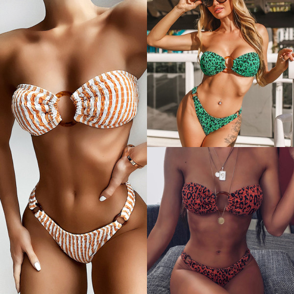 Moodne kaheosaline silla-tüüpi ülaosa ja plastikust rõngastega ujumistrikoo