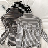 Ženska ležerna prugasta bluza s visokim ovratnikom