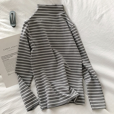 Ženska ležerna prugasta bluza s visokim ovratnikom
