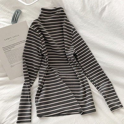 Ženska ležerna prugasta bluza s visokim ovratnikom