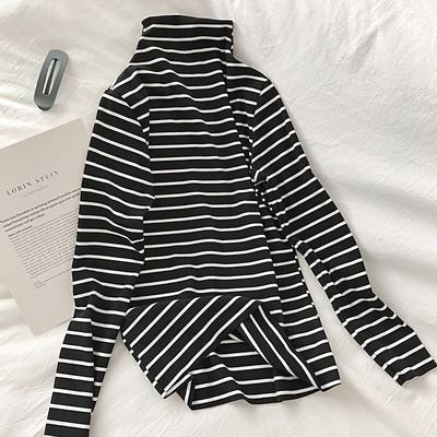 Ženska ležerna prugasta bluza s visokim ovratnikom