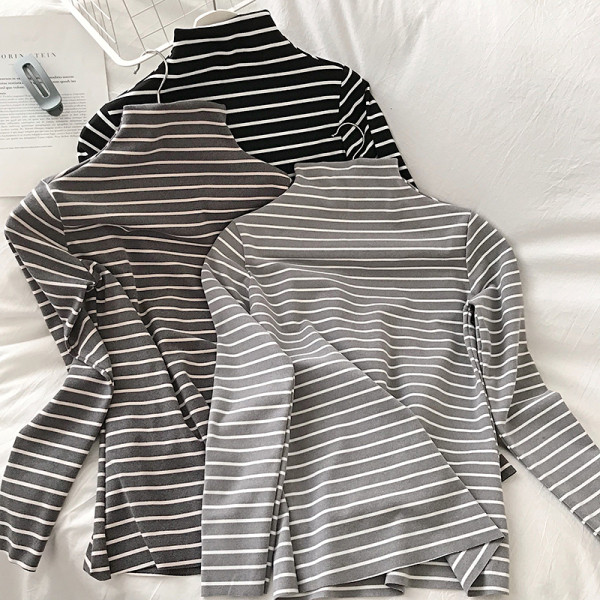 Ženska ležerna prugasta bluza s visokim ovratnikom