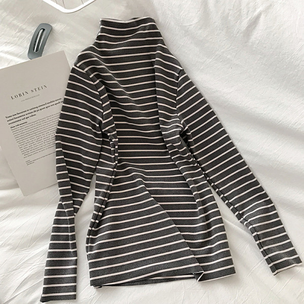 Ženska ležerna prugasta bluza s visokim ovratnikom